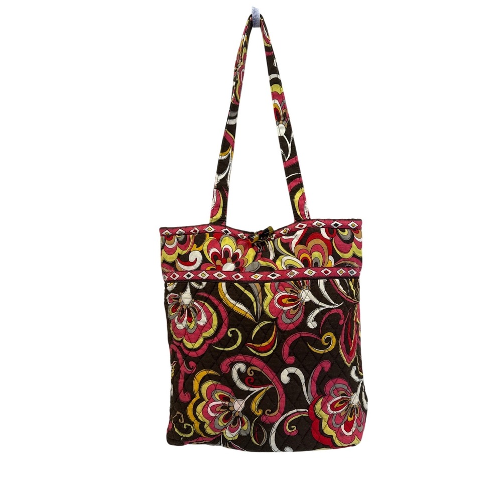 Vera Bradley Mocha Rouge Floral Quilted Cotton Tote Bag Brown Pink Yellow Toggle